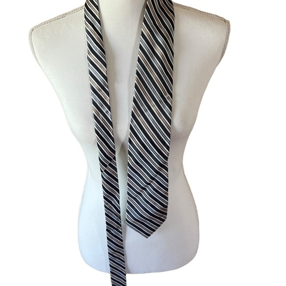Chaps Black White and Gold Diagonal Striped Classic Necktie - Picture 1 of 2